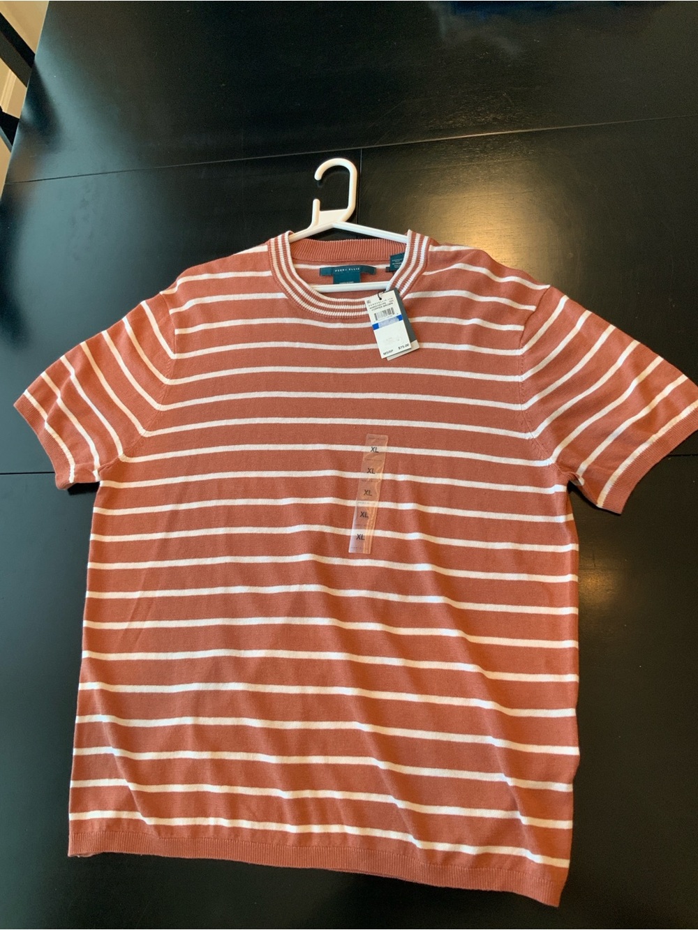 Men’s Linen Blend Short Sleeve Sweater XL Copper Brown White Stripe NWT